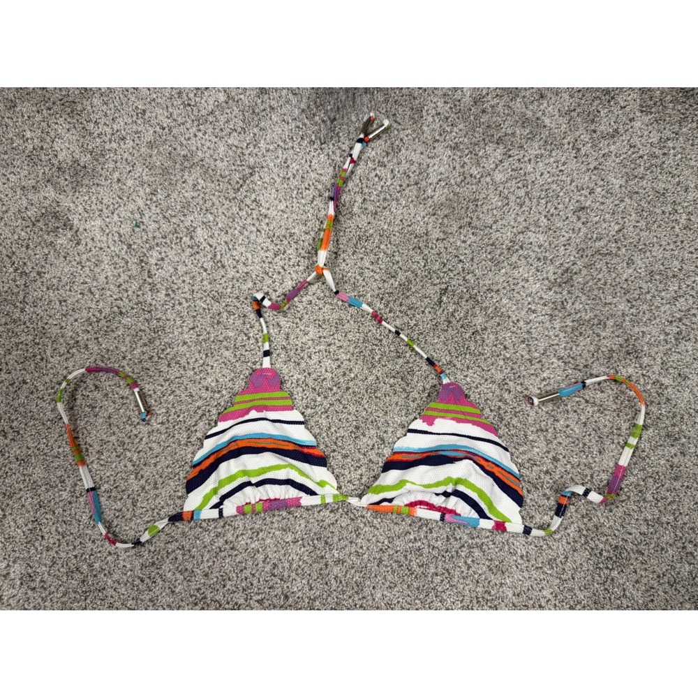 Zingara Bikini Top Women Small‎ Multi-Color Excellent Striped Scalloped Triangle